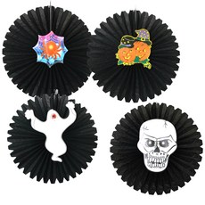 PARTYSHOW 萬聖節裝飾紙質圓形掛飾 南瓜 + 蜘蛛 + 幽靈 + 骷髏, 混合顏色