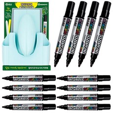 MUNGYO 多功能板擦及收納架+白板筆 12入組, 黑色的, 1套