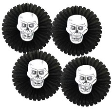 PARTYSHOW 萬聖節裝飾紙製圓形骷髏掛飾 4入, 單一顏色