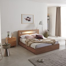 크렌시아 오로라2 LED 멀티수납 침대 + 독립CL20T매트리스 방문설치, 아카시아