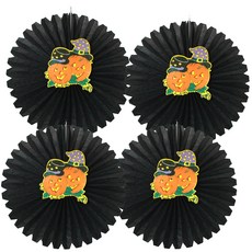 PARTYSHOW 萬聖節裝飾紙製圓形南瓜吊飾 4入, 單一顏色