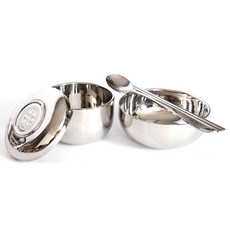 雙層真空飯床器單人餐具5件組, 隨機出貨, 飯碗 + 碗蓋 + 湯碗 + 湯匙 + 筷子