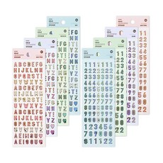 ICONIC 燙金邊字母數字貼紙8款套組, 混合色, 1套