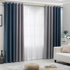 HOME&CHANG 亞麻雙色遮光窗簾 2入, C款(藍色 + 灰色)