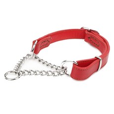 Mozpet 狗狗皮革手工P字鏈項圈, 紅色