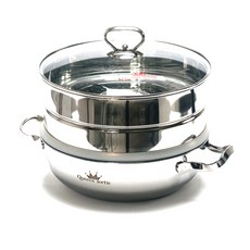 QUEEN SENSE Queen sorte電磁爐適用雙耳不鏽鋼雙層蒸鍋+玻璃鍋蓋, 1個, 32厘米