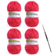 絲光纖維織線80g 4捆+鉤針組, 1套, 18深粉色