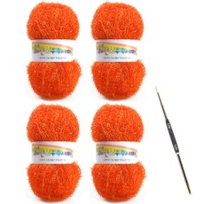 絲光纖維織線80g 4捆+鉤針組, 1套, 19深橙色