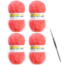 絲光纖維織線80g 4捆+鉤針組, 1套, 21 粉紅色