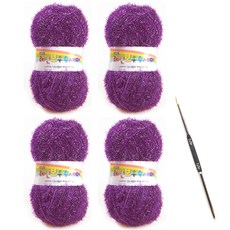 絲光纖維織線80g 4捆+鉤針組, 1套, 24靛藍