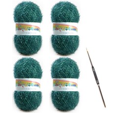 絲光纖維織線80g 4捆+鉤針組, 1套, 33鋼藍綠