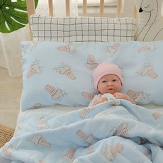 유아 팝콘 인견 여름 베개커버, 블루