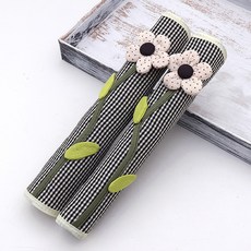 체크 해바라기 다용도 손잡이커버 2p, 블랙