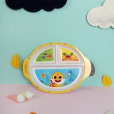 aizoum 孩童鯊魚寶寶印花三格餐盤, 混色, 單品, 1入