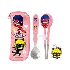 LE BARN 瓢蟲少女學習筷+湯匙+收納袋組, 混色, 1組, 湯匙+學習筷+收納袋