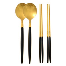 Quidnovi 1979 2人份餐具組, 金黑色湯匙 2p + 筷子 2雙