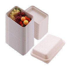紙漿麥稈蓋式方形便當盒 I1, 25入, 1個