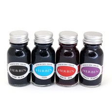 HERBIN 印度墨水 15ml x 4ea 套組, 黑色、青色、紅色、紫色, 1套
