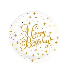 派對餐桌餐具 10件組 字樣Happy Birthday 白色, 10片, 1個