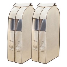 아리코 부직포 수납 의류 커버 베이지 M 35 x 59 x 110 cm, 2개, 1개입