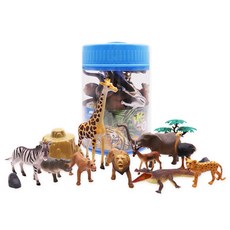 animal planet 動物星球 動物圓形桶裝公仔模型套組 14件, 1套