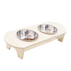 Tecobo寵物原木餐具 2格, 實木色, 1個