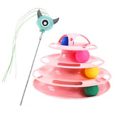 4層軌道球貓咪玩具+逗貓棒, 粉色(軌道球玩具)+薄荷綠(逗貓棒), 1組