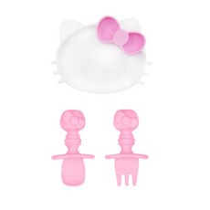 BUMKiNS Hello Kitty矽膠餐盤+湯匙+叉子組, Hello kitty款