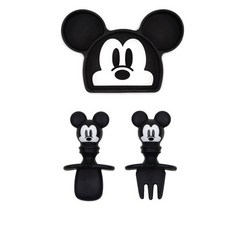 BUMKiNS 迪士尼矽膠吸盤餐盤+湯匙+叉子組, 米奇款