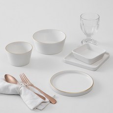 하우밍 리즈 1인 홈 식기 세트 5p, 화이트, 공기 + 대접 + 사각찬기 소 + 사각 접시 소 + 원접시 소