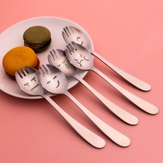 RAONNURI 表情符號餐叉 5入, 喜+怒+哀+樂+無表情, 湯匙5入, 1組