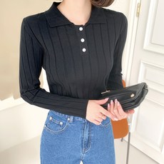 BBAEBBAE 女款三扣翻領寬羅紋針織上衣