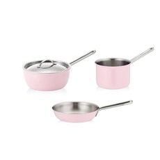 EDELKOCHEN 單柄3層不鏽鋼鍋具 3件組, 埃德爾粉紅, 件數14cm+18cm+煎鍋18cm