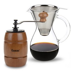 Comac 不鏽鋼過濾玻璃咖啡滴壺組 DG1 600ml+旋轉式咖啡豆研磨器 M3, 1組, 混色