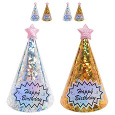 星星裝飾生日派對尖帽 2款 x 3入組, 雷射銀色, 雷射金色, 1套