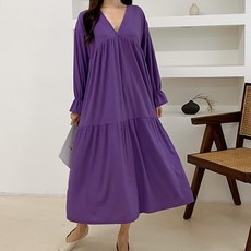 BONBONSTORY V領羅紋長袖孕婦連身裙