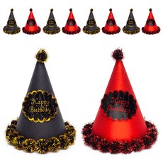閃光泡泡生日錐形帽子小 2 x 5p 套組, 紅黑, 1套