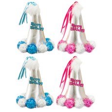 毛球生日派對尖帽髮箍 2款 x 2入組, 藍色, 粉紅色, 1套