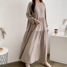 BONBONSTORY 素色長袖孕婦蛋糕連身裙