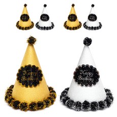 亮片毛球生日派對帽 大款 2種 x 3入組, 金色, 銀色, 1套