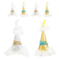 羽毛生日派對帽髮箍 2款 x 3入組, 金色, 銀色, 1套