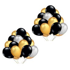 블럭마트 돌잔치 파티 장식풍선, 블랙골드실버, 2세트