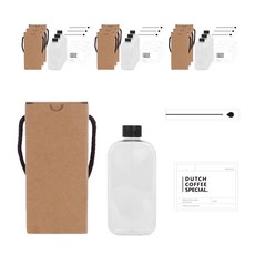 一般黑色瓶蓋扁平PET空瓶 300ml + 積木冰滴咖啡貼紙2件組, 10套