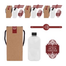 一般黑色蓋扁平PET空瓶 300ml+LB2冰滴咖啡貼紙 3種組, 10組