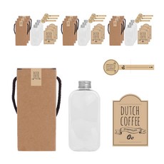 鋁製銀蓋扁PET空瓶 300ml+LB4冰滴咖啡貼紙 3種組, 10組