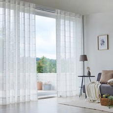 LaMonte 簡約格紋蕾絲窗簾 2入, 奶油白