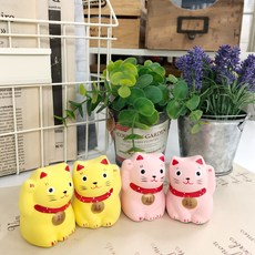 Countryitem 복 고양이 오브제 2종 x 2p세트, 노랑, 핑크
