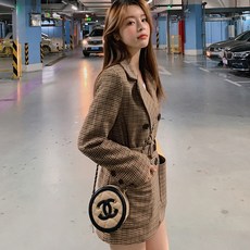 LUNA GIRL 女款襯衫式腰帶格紋夾克