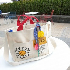 口袋收納圖案尿布帆布包