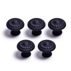 把手世界 菊花 1孔 家具把手 黑色 中, 5個